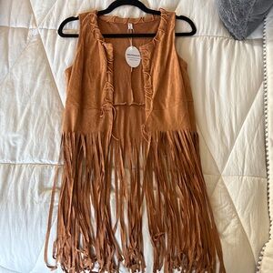 Tan Fringe Faux Suede Vest
